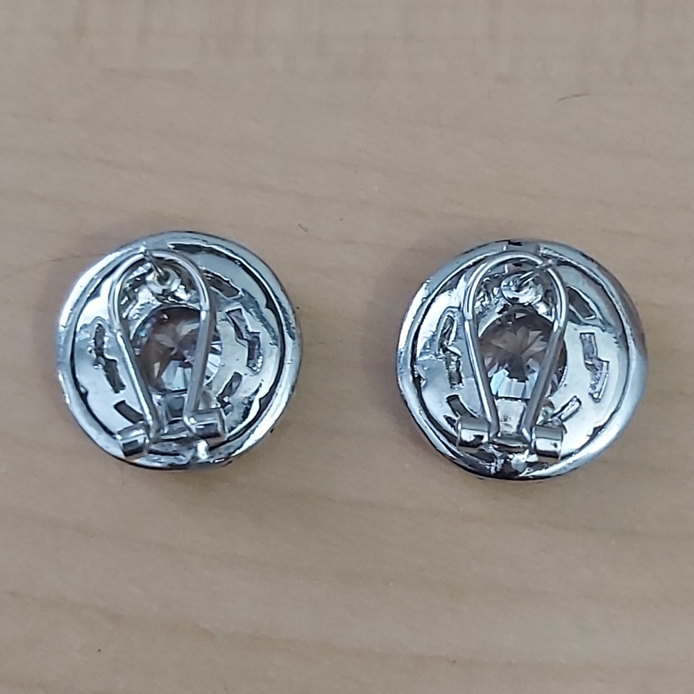 Vintage earrings silvertone large crystal statement stud - Picture 3 of 6